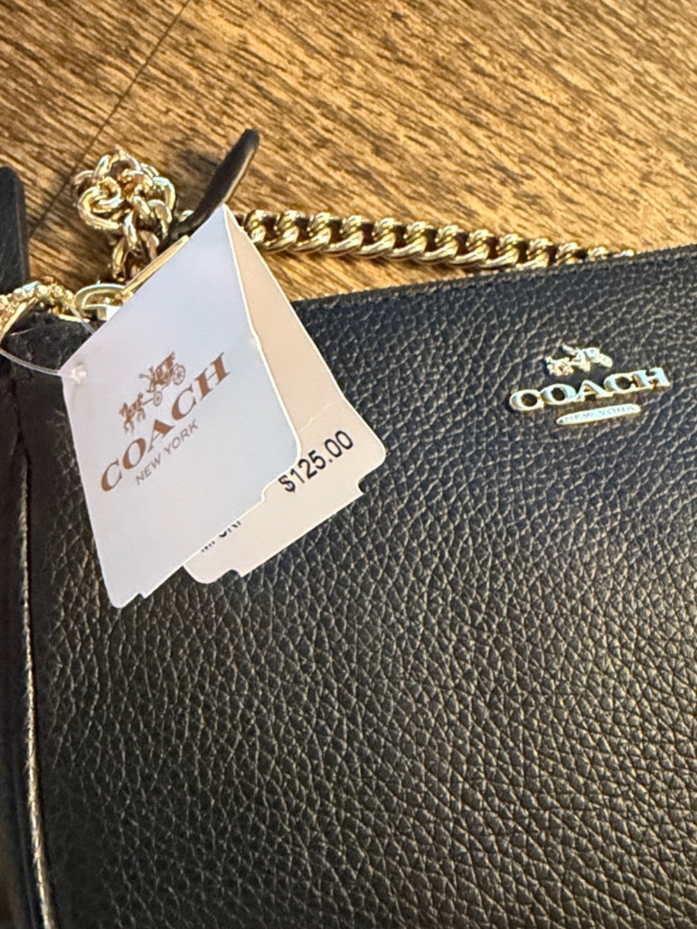 Coach Black Pebbled Leather Small Date Night Shoulder Bag with Gold Chain - Picture 7 of 7